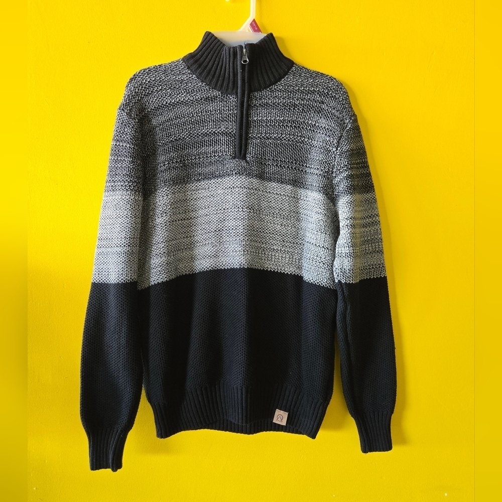 Abstract one 1/4 Quarter Zip Knit Jumper Stripe brand Sz Small